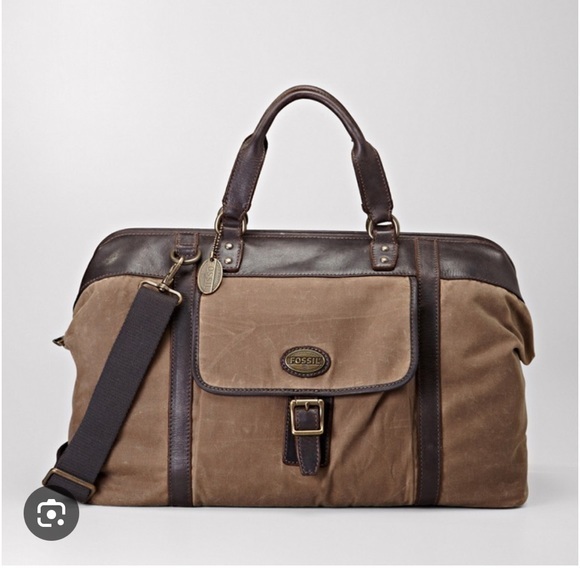 EUC Fossil Canvas and Leather Weekender Messenger Bag - Picture 1 of 16